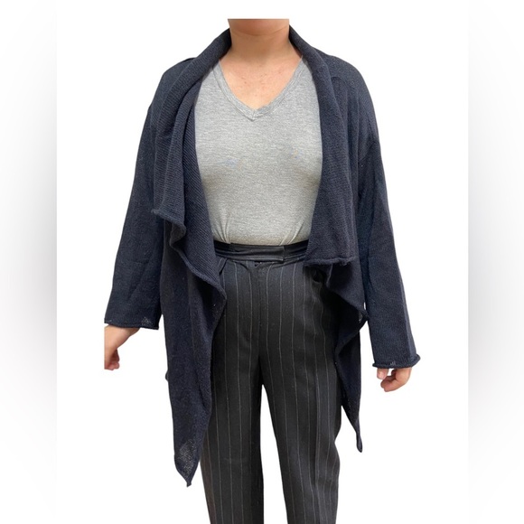 Cecile Benac M Black Wool/Silk Blend Open Front Cardigan - Picture 2 of 9